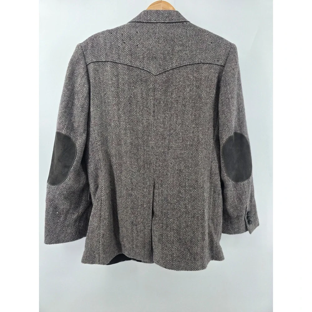 Pagano West Sport Coat Mens 42R Western Herringbone Gray Elbow Patches EUC